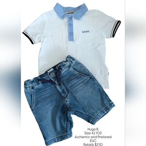 Hugo Boss Luxury Polo Tee + Denim Shorts Toddler Boys Kids Matching Set 4T